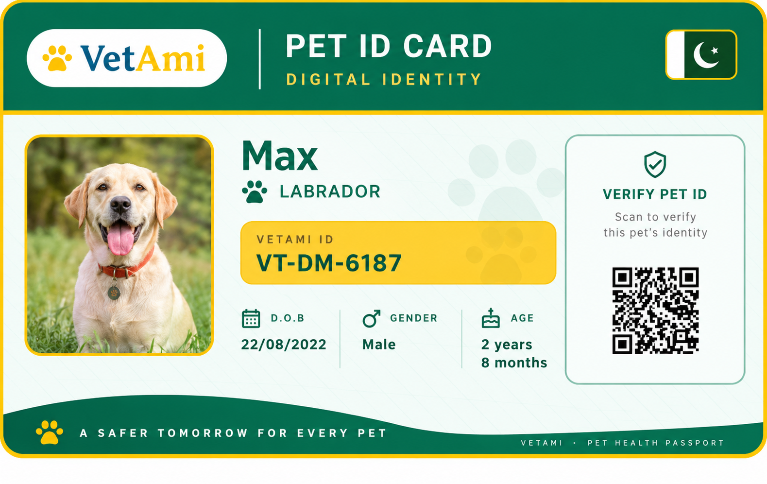 VetAmi Pet ID Card front